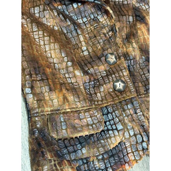 VINTAGE LENA GABRIELLE BROWN FAUX REPTILE TEXTURE BLAZER JACKET WOMENS 6 POCKETS - Picture 4 of 11